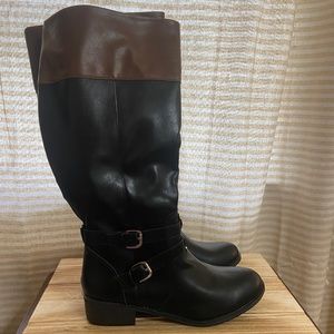 Black and Brown faux leather boots